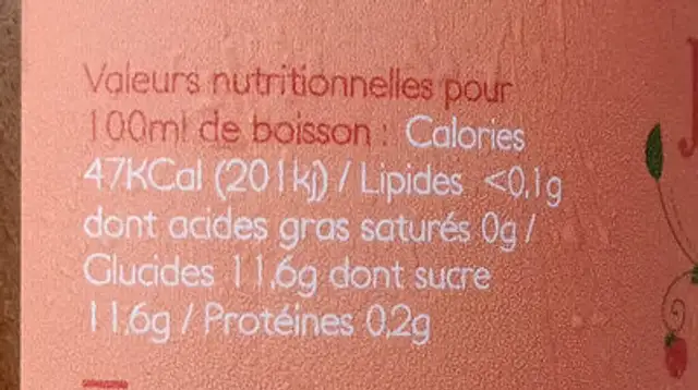 Jus de pomme bio nutrition facts table