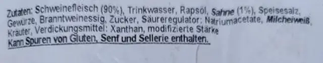 Nackensteak mariniert „Knoblauch-Sahne“ ingredients label