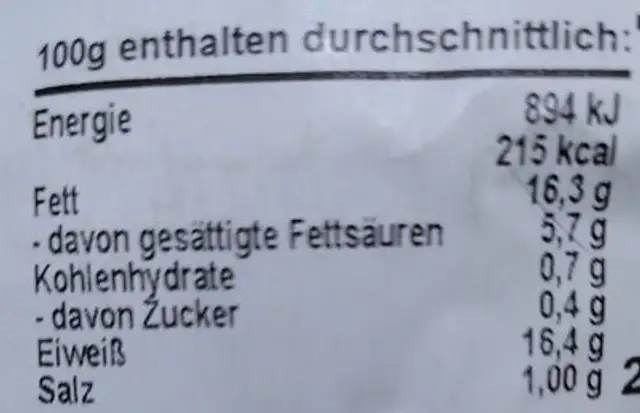 Nackensteak mariniert „Knoblauch-Sahne“ nutrition facts table