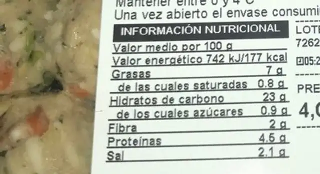 Albondigas veganas nutrition facts table