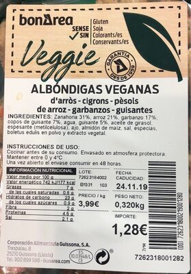 Albondigas veganas front packaging