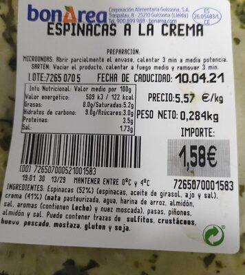 Espinacas a la crema