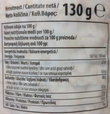 Rice cakes - unsalted nutrition facts table