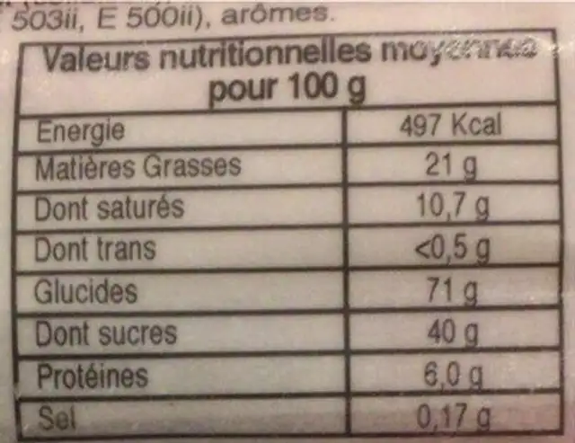 חיוכים שוקו שוקו nutrition facts table
