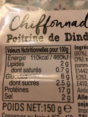 Chiffonnade Poitrine Dinde au Miel 1% MG