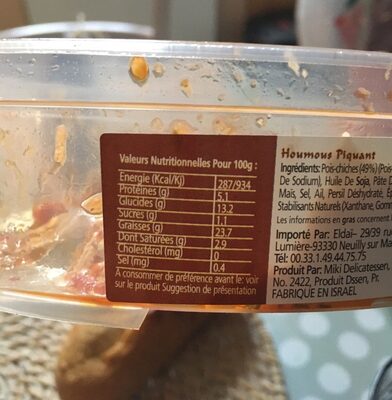 Houmous Piquant SV ingredients label