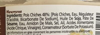 Houmous ingredients label