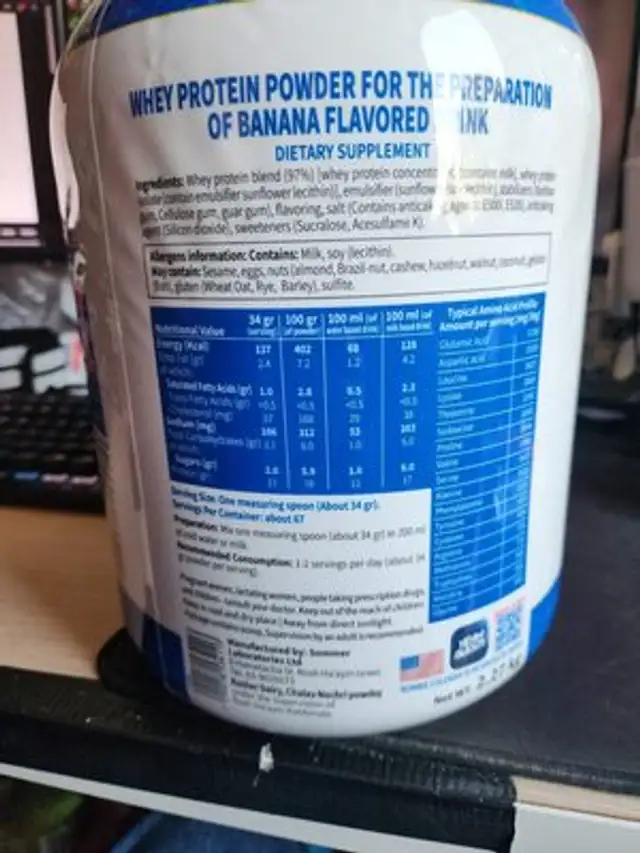 King Whey Banana nutrition facts table
