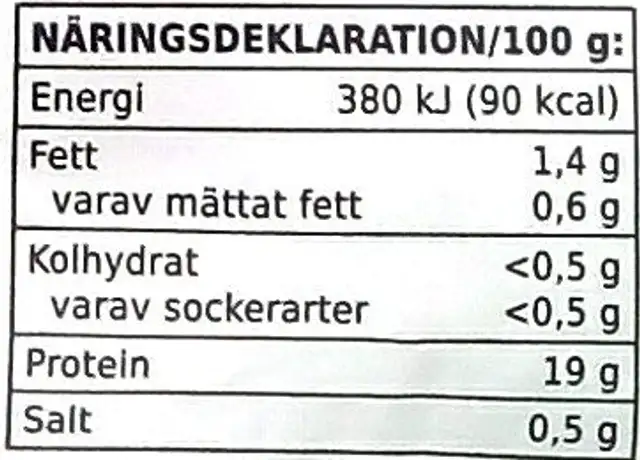 Kycklingbröstfilé nutrition facts table