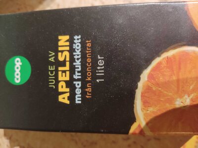 Juice av apelsin med fruktkött front packaging