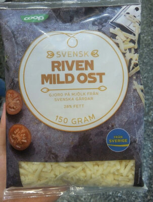 Svensk riven mild ost front packaging