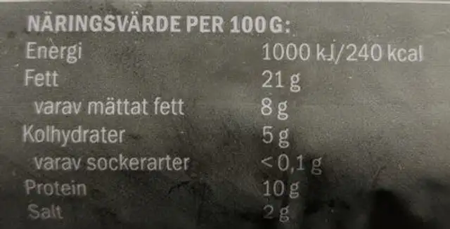 Svensk Falukorv Ekologisk nutrition facts table