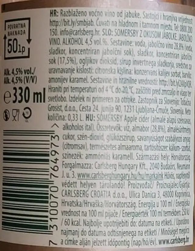 Apple cider ingredients label