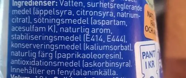 Fun Light - Mandarin madness ingredients label