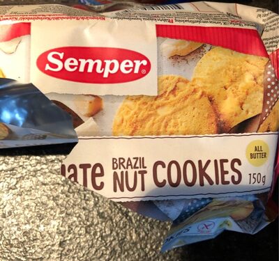 White chocolate brazil nut cookies front packaging