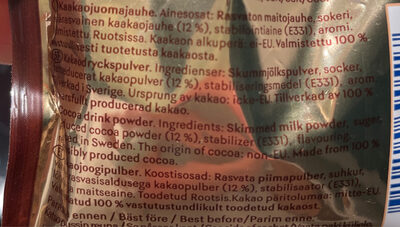 Kaakaojuoma ingredients label