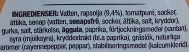 Thousand Island Lätt Dressing ingredients label