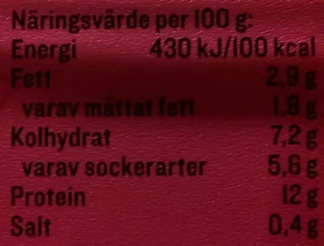 KESO Cottage Cheese Frukt Ananas & Passionsfrukt nutrition facts table