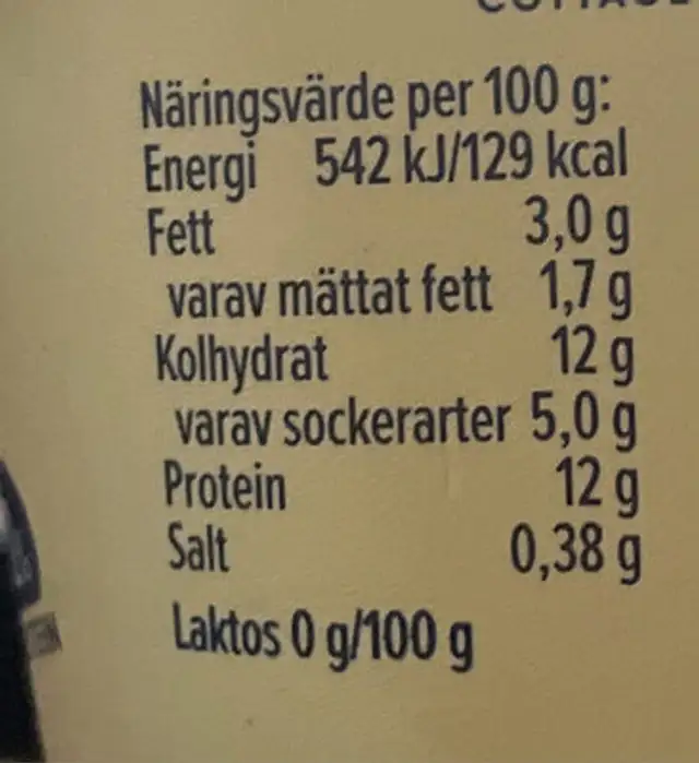 Keso Vanilj & Granola Jordgubb nutrition facts table
