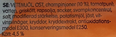 Billys Capricciosa ingredients label