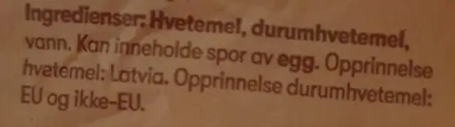 Makaroni ingredients label