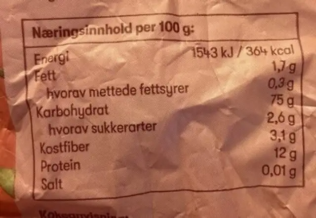 Makaroni nutrition facts table