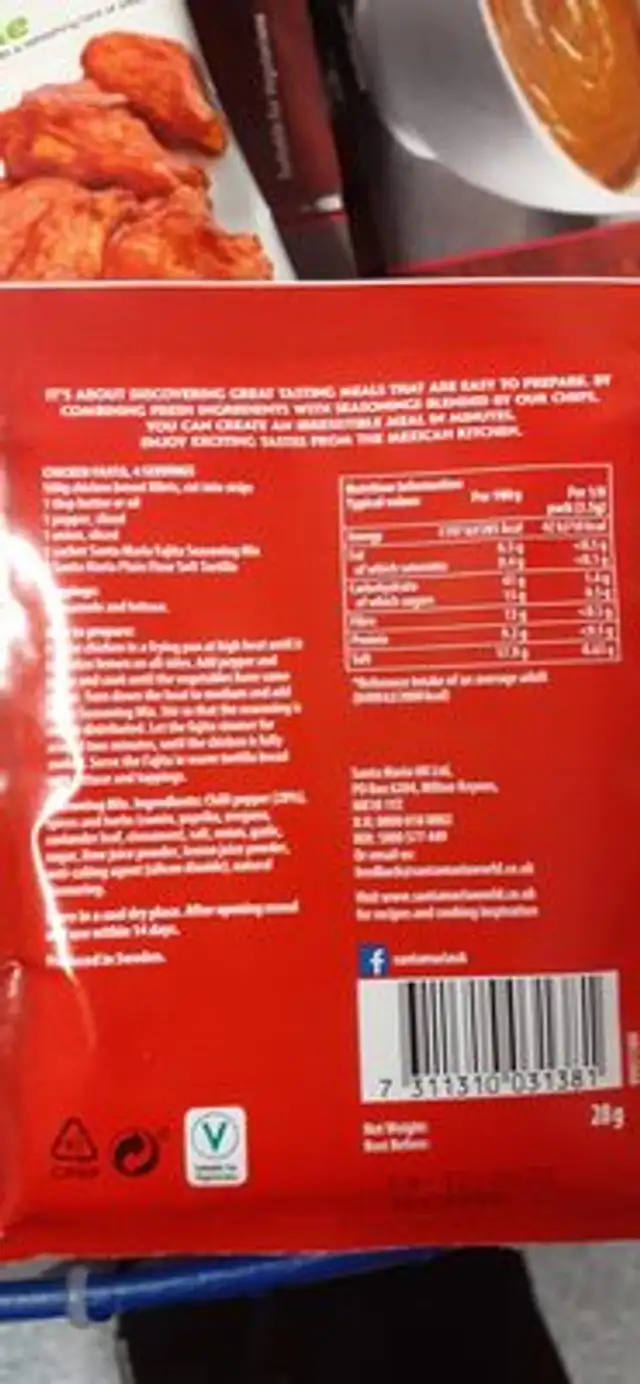 Fajita medium ingredients label