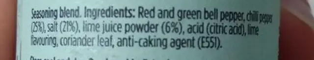 Chili & lime ingredients label