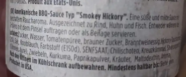 American BBQ Sauce - Smokey Hickory ingredients label