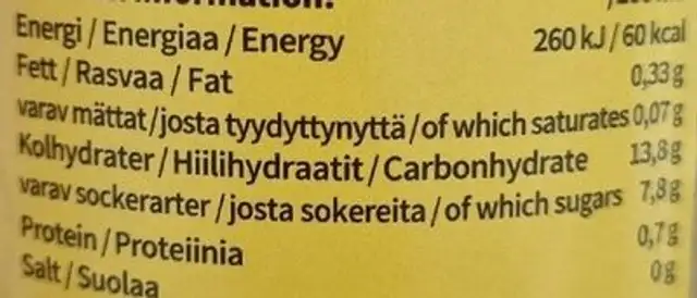 Ingefära, Äpple & Citron Shot nutrition facts table