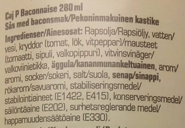 Baconnaise ingredients label
