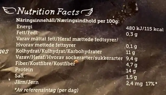 Pulled Vegetar 280g Oumph! nutrition facts table