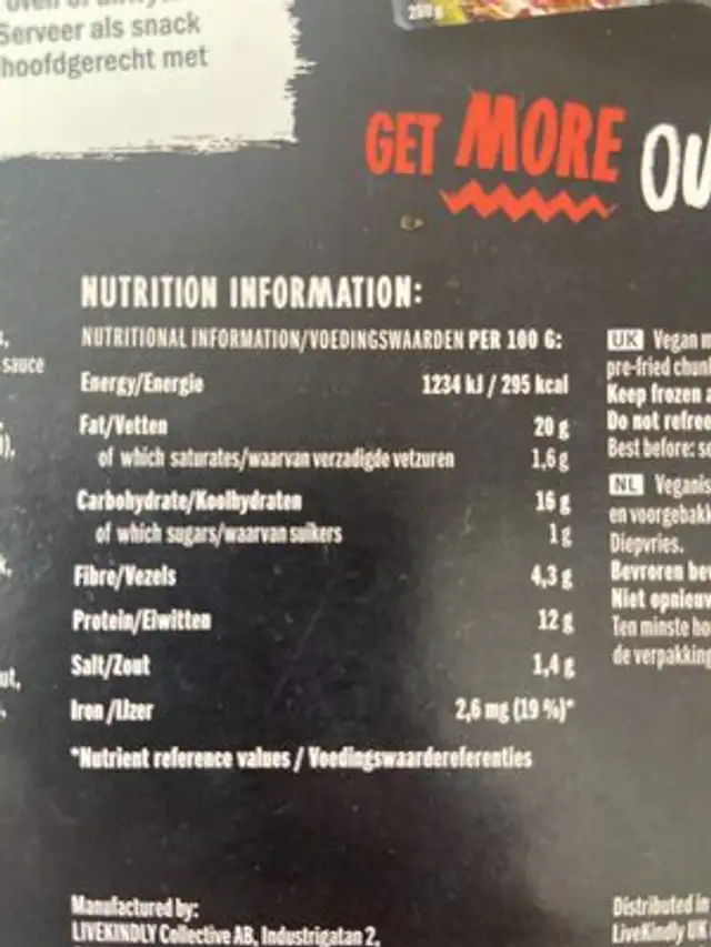 Crispy Buffalo Bites nutrition facts table