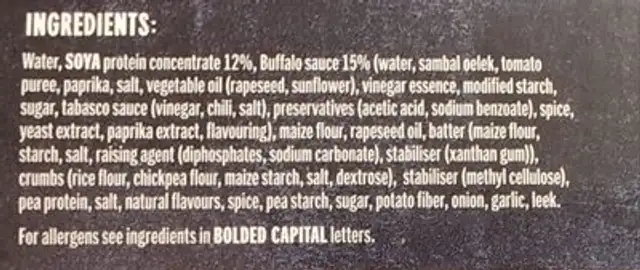 Crispy Buffalo Tenders ingredients label