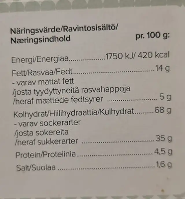 Ekologiska pepparkakor nutrition facts table