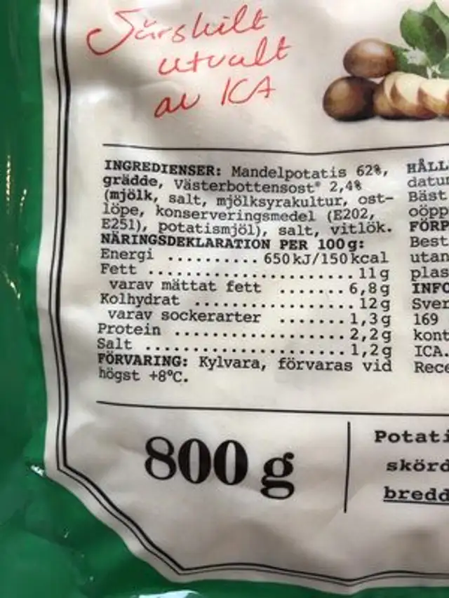 Potatisgratäng ICA Selection nutrition facts table