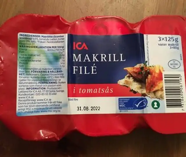 ICA Makrillfilé i tomatsås front packaging