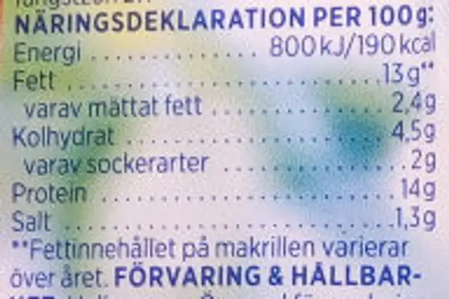 ICA Makrillfilé i tomatsås nutrition facts table