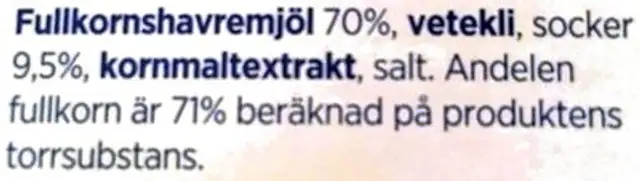 Havrekuddar ingredients label