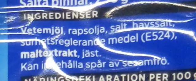 Salta pinnar ingredients label