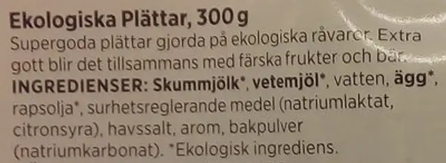 ICA i♥eco Supersmaskiga och goda ekologiska plättar ingredients label