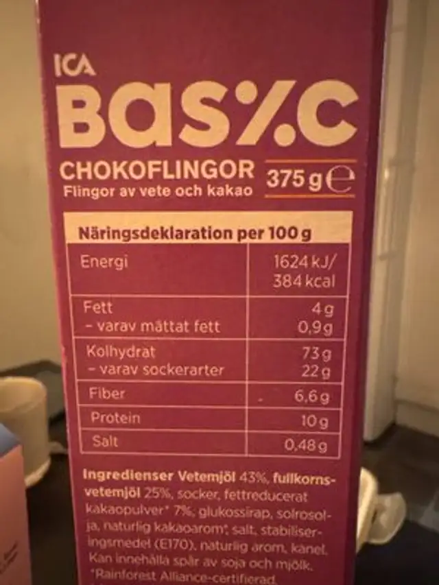 Chokoflingor nutrition facts table