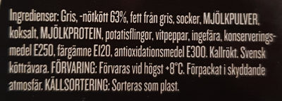 rökt hushållsmedwurst ingredients label