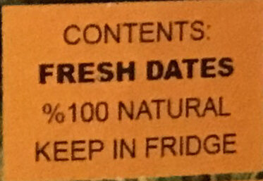 Fresh Dates ingredients label