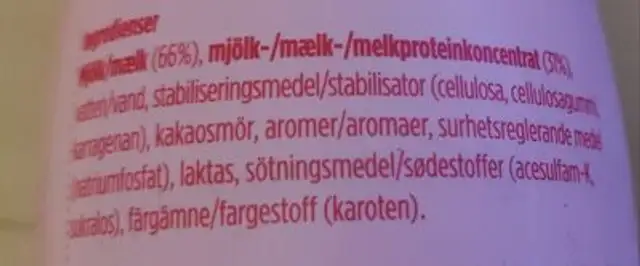 Milkshake Strawberry flavor ingredients label
