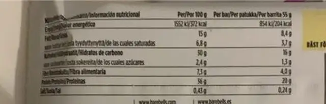 White Chocolate Almond nutrition facts table