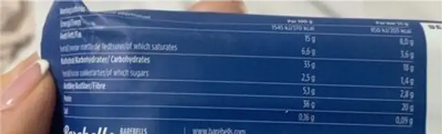 Barebells Proteinbar Crunchy Fudge nutrition facts table