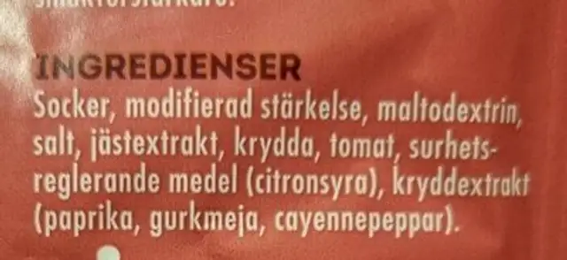 sweet chili ingredients label