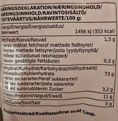 Pasta Tagliatelle nutrition facts table