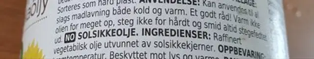 Coop Solsikkeolje 1l ingredients label